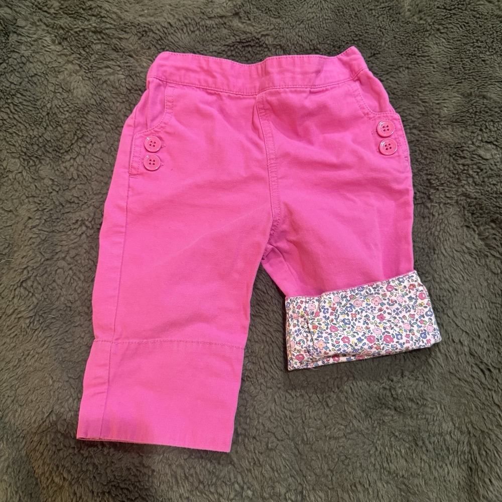 JoJo Maman Bebe Pink Jogger Pants Floral Roll Up 18-24 Months
